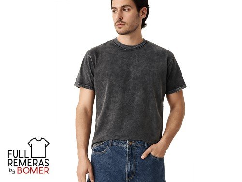 Remera algodon Washed lisa gris oscuro