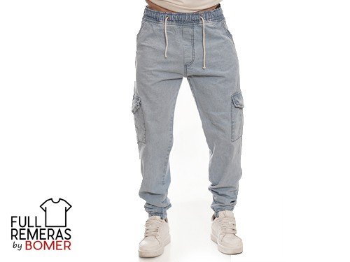 Jogger cargo jean celeste