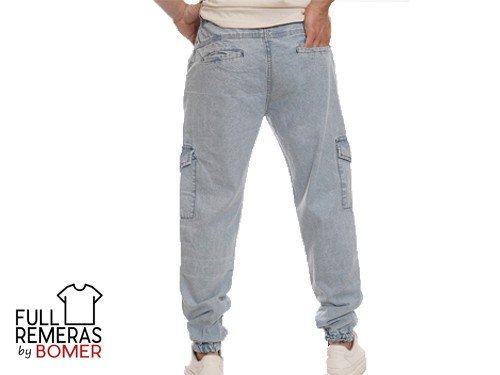Jogger cargo jean celeste