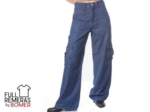 Jean wide leg cargo azul