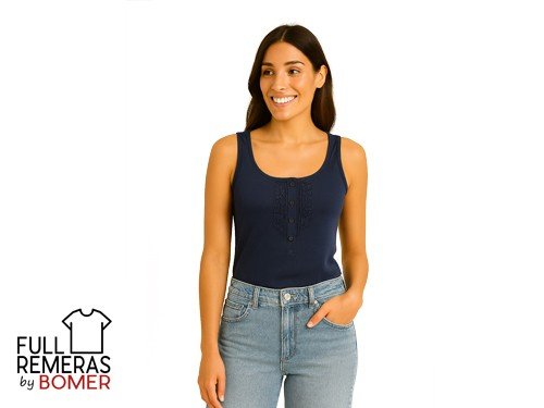 Musculosa morley con puntilla azul marino