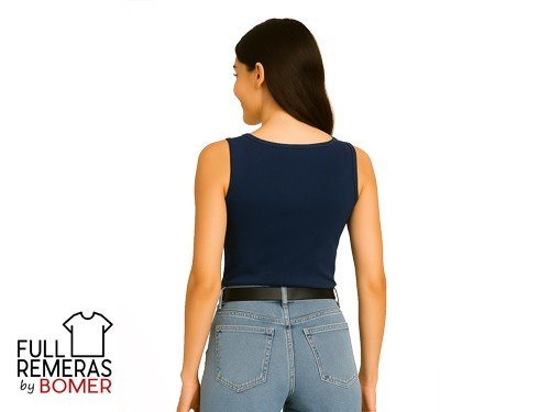 Musculosa morley con puntilla azul marino