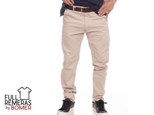 Pantalón gabardina corte chino beige