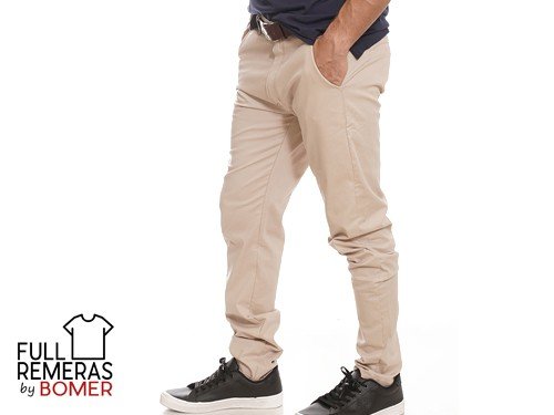 Pantalón gabardina corte chino beige