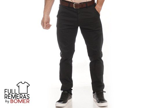 Pantalón gabardina corte chino negro