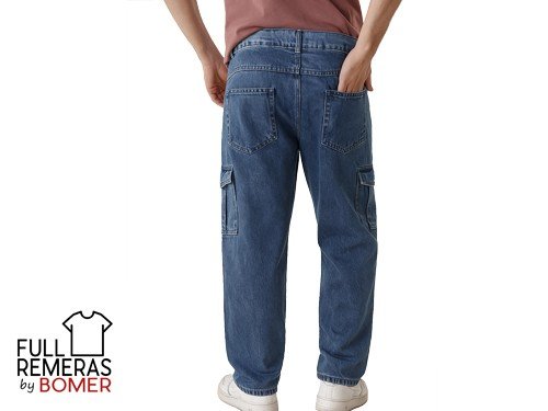 Pantalon cargo de jean azul