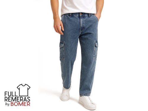 Pantalon cargo de jean azul