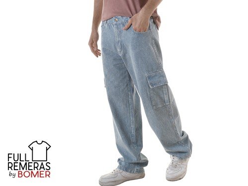 Pantalon cargo de jean celeste