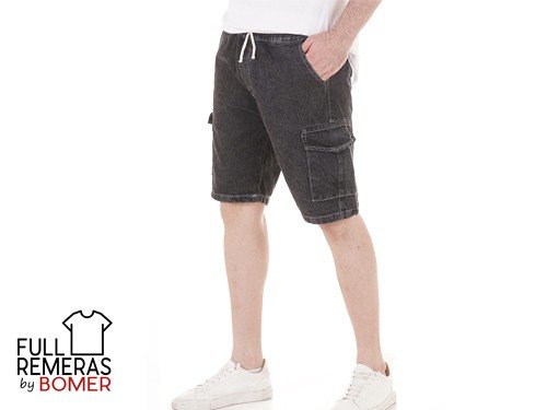 Bermuda jean lavado cargo gris oscuro