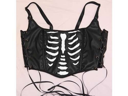Corset de cuero elastizado esqueleto goth dark kawaii sexy BlackSky