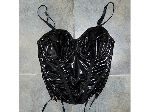 Corset de vinilo charol con arco y aro varios talles sexy BlackSky
