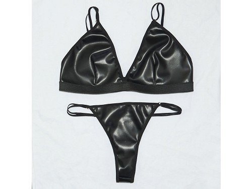 Conjunto lencería de cuero elastizado sexy goth varios talles BlackSky