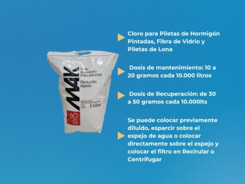 Kit químicos de 12 semanas p/piletas Pintadas y FV hasta 60.000 lt