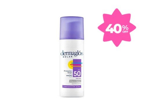 Protector Solar Dermaglós Facial Efecto Seco FPS 50 sin color 50g