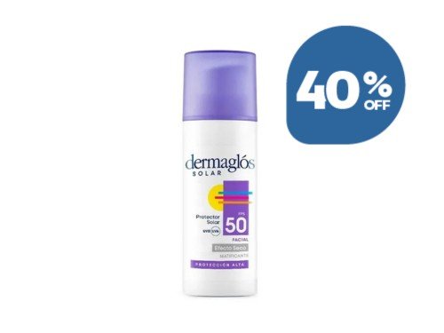 Protector Solar Dermaglós Facial Efecto Seco FPS 50 sin Color x50g