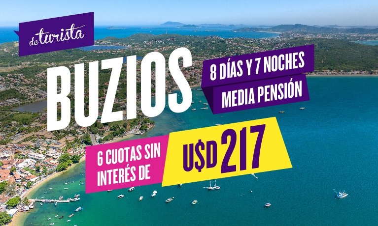 Viajá a Buzios en 6 cuotas sin interés de  U$D 217