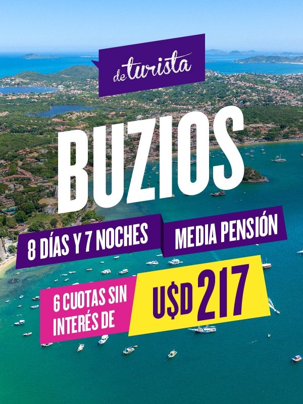 Viajá a Buzios en 6 cuotas sin interés de  U$D 217